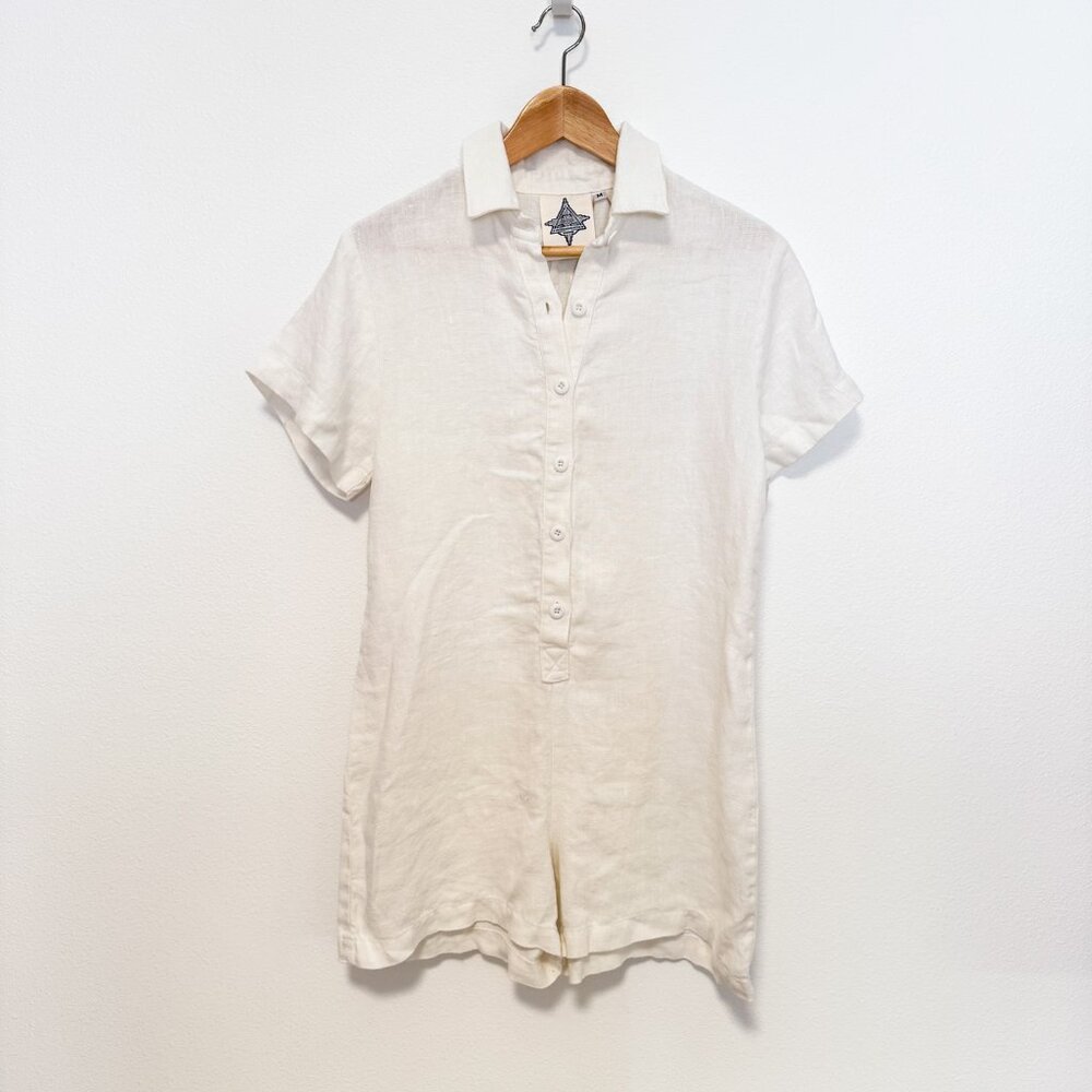 Jungmaven Cream Short-Sleeve Linen Romper